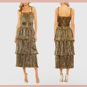 Mac Duggal Ieena Dark Gold Ruffle Tiered Buckle Detail Dress Antique Gold 27062